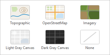 Galeria map podkładowych w QGIS: Topographic, OpenStreetMap, Imagery, Light i Dark Gray Canvas